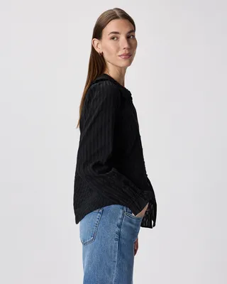 Quince Quince | Women's Embroidered Cotton Ruffle Collar Long Sleeve Blouse in True Black — Women Winter black Blouses