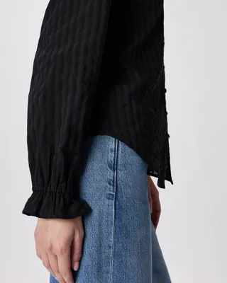 Quince Quince | Women's Embroidered Cotton Ruffle Collar Long Sleeve Blouse in True Black — Women Winter black Blouses