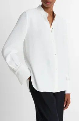 Vince Vince Metal Ball Button Top in Off White — Women Winter white Tops