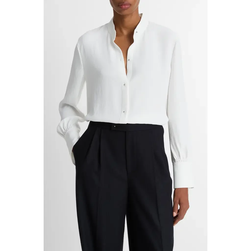 Vince Vince Metal Ball Button Top in Off White — Women Winter white Tops