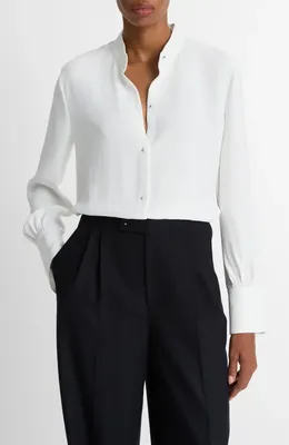 Vince Vince Metal Ball Button Top in Off White — Women Winter white Tops