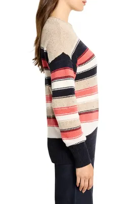 NIC+ZOE NIC+ZOE Nep Stripe Cotton Blend Sweater in Red Multi — Women Autumn red Tops