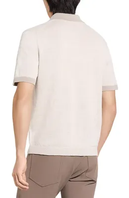 Theory Theory Linen & Silk Polo in Silver Cloud — Men Spring ivory Tops