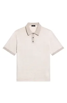 Theory Theory Linen & Silk Polo in Silver Cloud — Men Spring ivory Tops