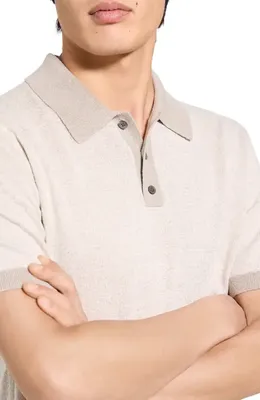 Theory Theory Linen & Silk Polo in Silver Cloud — Men Spring ivory Tops