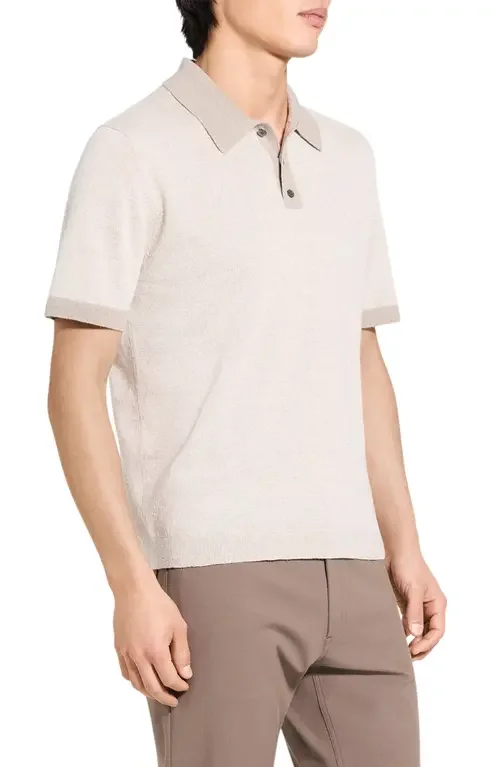 Theory Theory Linen & Silk Polo in Silver Cloud — Men Spring ivory Tops
