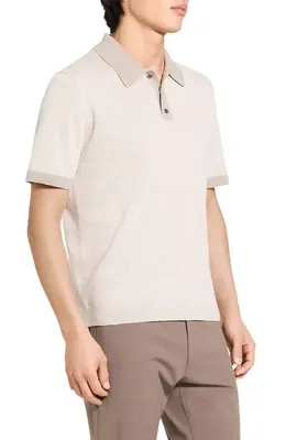 Theory Theory Linen & Silk Polo in Silver Cloud — Men Spring ivory Tops