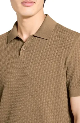 Theory Theory Tactile Cotton Polo in Fresh Khaki - 2Qh — Men Autumn camel Tops