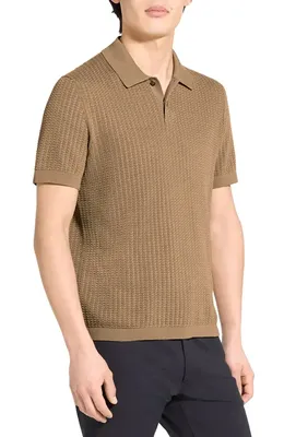 Theory Theory Tactile Cotton Polo in Fresh Khaki - 2Qh — Men Autumn camel Tops