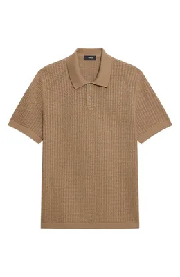 Theory Theory Tactile Cotton Polo in Fresh Khaki - 2Qh — Men Autumn camel Tops