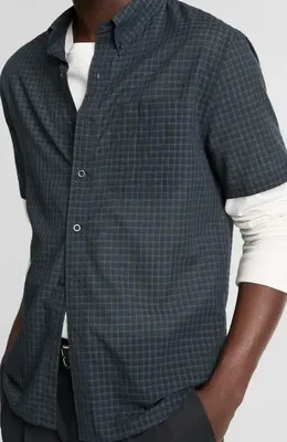 Vince Vince Cortland Plaid Short Sleeve Button-Down Shirt in Coastal Combo — Men Summer navy Tops