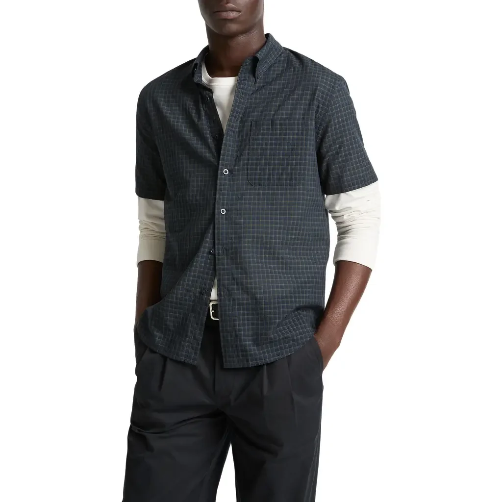 Vince Vince Cortland Plaid Short Sleeve Button-Down Shirt in Coastal Combo — Men Summer navy Tops