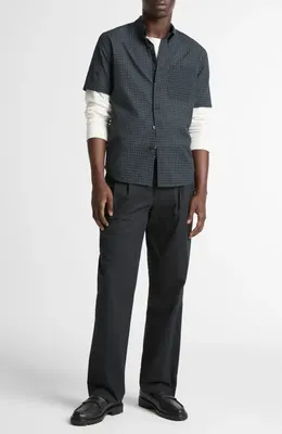 Vince Vince Cortland Plaid Short Sleeve Button-Down Shirt in Coastal Combo — Men Summer navy Tops