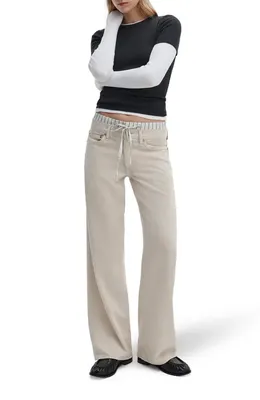 rag & bone rag & bone Featherweight Saige Boxer Relaxed Straight Leg Jeans in Sand Stripe — Women Spring white Pants