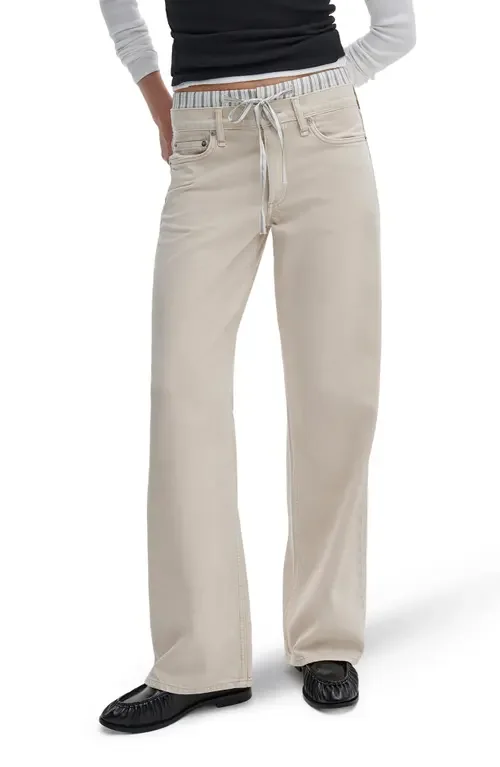 rag & bone rag & bone Featherweight Saige Boxer Relaxed Straight Leg Jeans in Sand Stripe — Women Spring white Pants