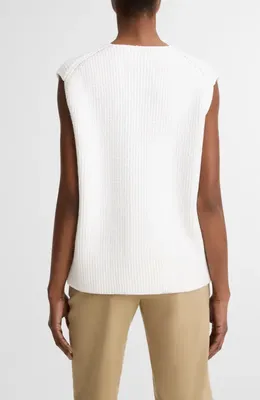 Vince Vince Relaxed V-Neck Cotton Blend Sweater Vest in Optic White — Women Winter white Sweaters & Knits