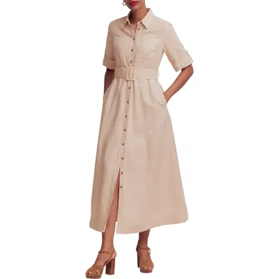 Boden Boden Ora Linen Blend Shirt Dress in Coffee — Women Autumn camel Dresses