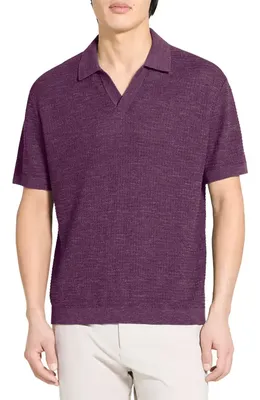Theory Theory Brenan Linen Blend Polo in Grapevine - 2Qn — Men Winter purple Polos