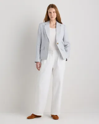 Quince Quince | Women's 100% European Linen Structured Blazer in Blue Pinstripe — Women Summer silver Blazers