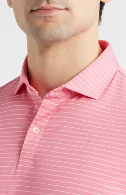 johnnie-O johnnie-O Beau Stripe Performance Polo in Pink Lemonade — Men Spring pink Tops