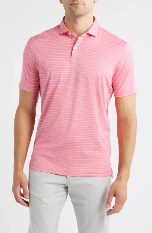 johnnie-O johnnie-O Beau Stripe Performance Polo in Pink Lemonade — Men Spring pink Tops