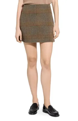 Theory Theory Plaid Wool & Cashmere Miniskirt in Brass Multi — Women Autumn grey Skirts