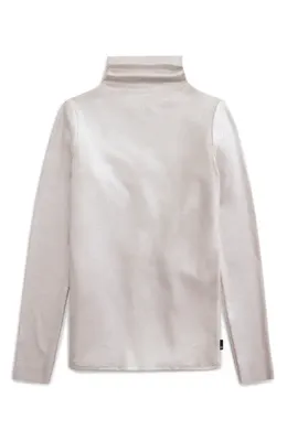 AG AG Chels Metallic Rib Turtleneck Sweater in Powder/silver — Women Summer white Sweaters & Knits
