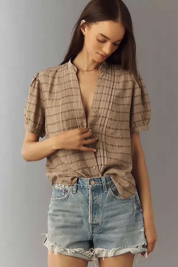 Cloth & Stone Textured Buttondown Shirt in khaki — Autumn khaki