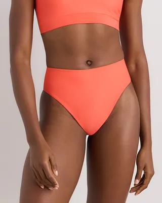 Quince Quince | Women's Italian High-Rise High-Leg Bikini Bottom in Sunset Orange — Women Spring coral Swimwear
