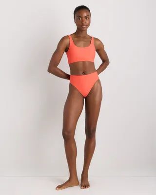 Quince Quince | Women's Italian High-Rise High-Leg Bikini Bottom in Sunset Orange — Women Spring coral Swimwear