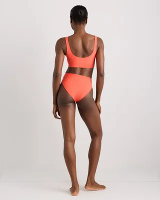 Quince Quince | Women's Italian High-Rise High-Leg Bikini Bottom in Sunset Orange — Women Spring coral Swimwear