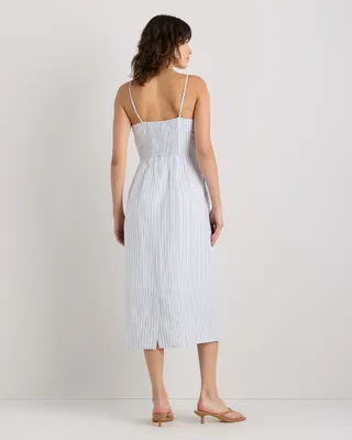 Quince Quince | Women's 100% European Linen Scoop Neck Midi Dress in Sky Blue Mariner Stripe — Women Summer silver Midi Dresses