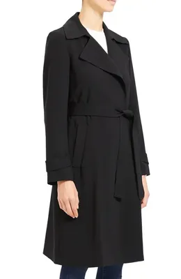 Theory Theory Oaklane Admiral Crepe Trench Coat in Black — Women Winter Overcoats