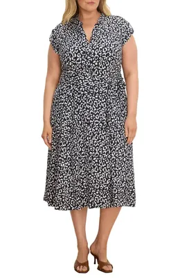 NIC+ZOE NIC+ZOE Sonni Leopard Sketch Midi Dress in Indigo Multi — Women Winter black Dresses