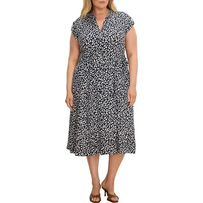 NIC+ZOE NIC+ZOE Sonni Leopard Sketch Midi Dress in Indigo Multi — Women Winter black Dresses