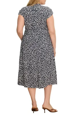 NIC+ZOE NIC+ZOE Sonni Leopard Sketch Midi Dress in Indigo Multi — Women Winter black Dresses