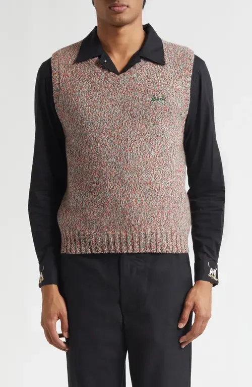 Bode Bode Falls Sweater Vest in Red Multi — Men Autumn brown Tops