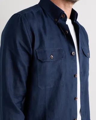 Quince Quince | Men's 100% European Linen Utility Shirt in Deep Navy in Deep Navy — Men Winter Tops