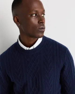 Quince Quince | Men's Mongolian Cashmere Cable Crewneck Sweater in True Navy — Men Winter navy Sweaters & Knits