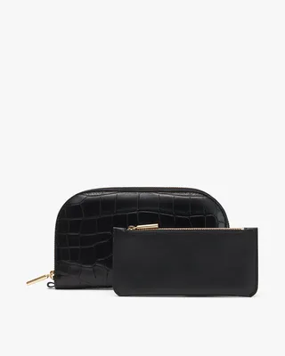 Cuyana Duo Zip Wallet (Croco) in black — Winter black Bags