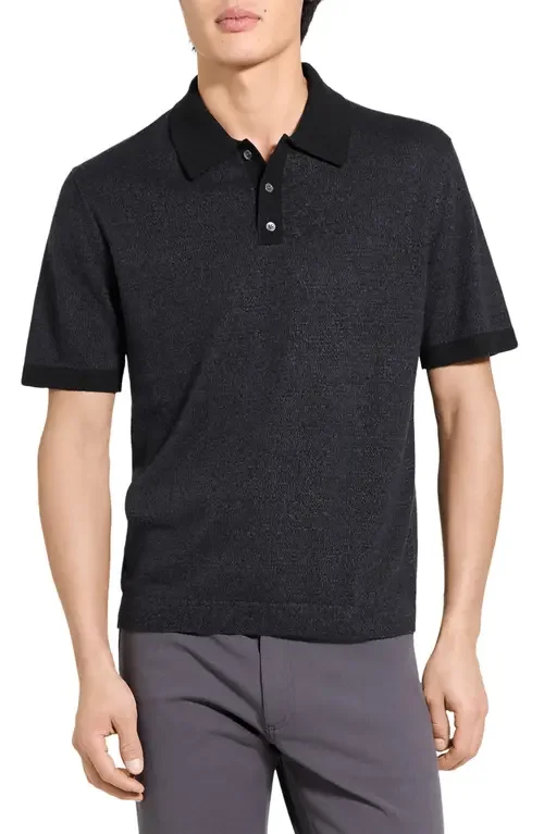Theory Theory Linen & Silk Polo in Black — Men Winter black Tops