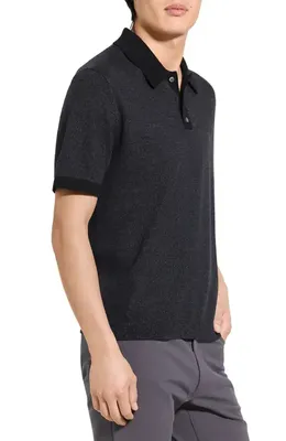 Theory Theory Linen & Silk Polo in Black — Men Winter black Tops