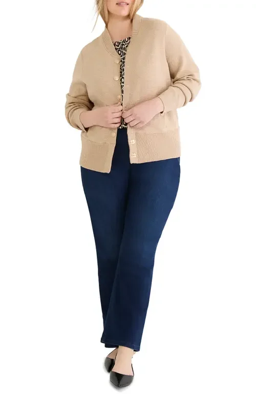 NIC+ZOE NIC+ZOE Knit Bomber Jacket in Jute — Women Autumn beige Outerwear