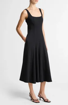 Vince Vince Square Neck Midi Dress in Black — Women Winter black Dresses
