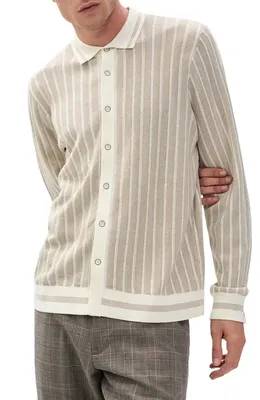 rag & bone rag & bone Harvey Long Sleeve Knit Button-Up Shirt in Ivory — Men Spring white Button-Down Shirts