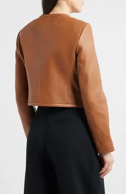 Theory Theory Crop Leather Jacket in Bright Cognac — Women Autumn coral Outerwear