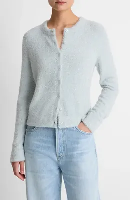 Vince Vince Metallic Eyelash Cardigan in Glacier — Women Winter white Sweaters & Knits
