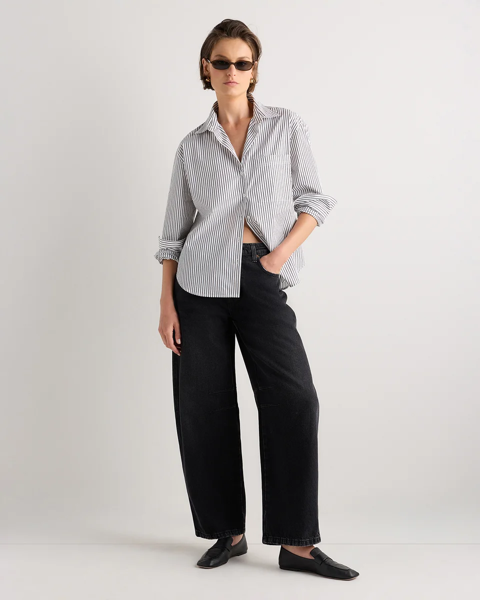 Quince Quince | Women's Maya Rigid Darted Barrel Jeans in Graphite Black — Women Winter black Jeans & Denim