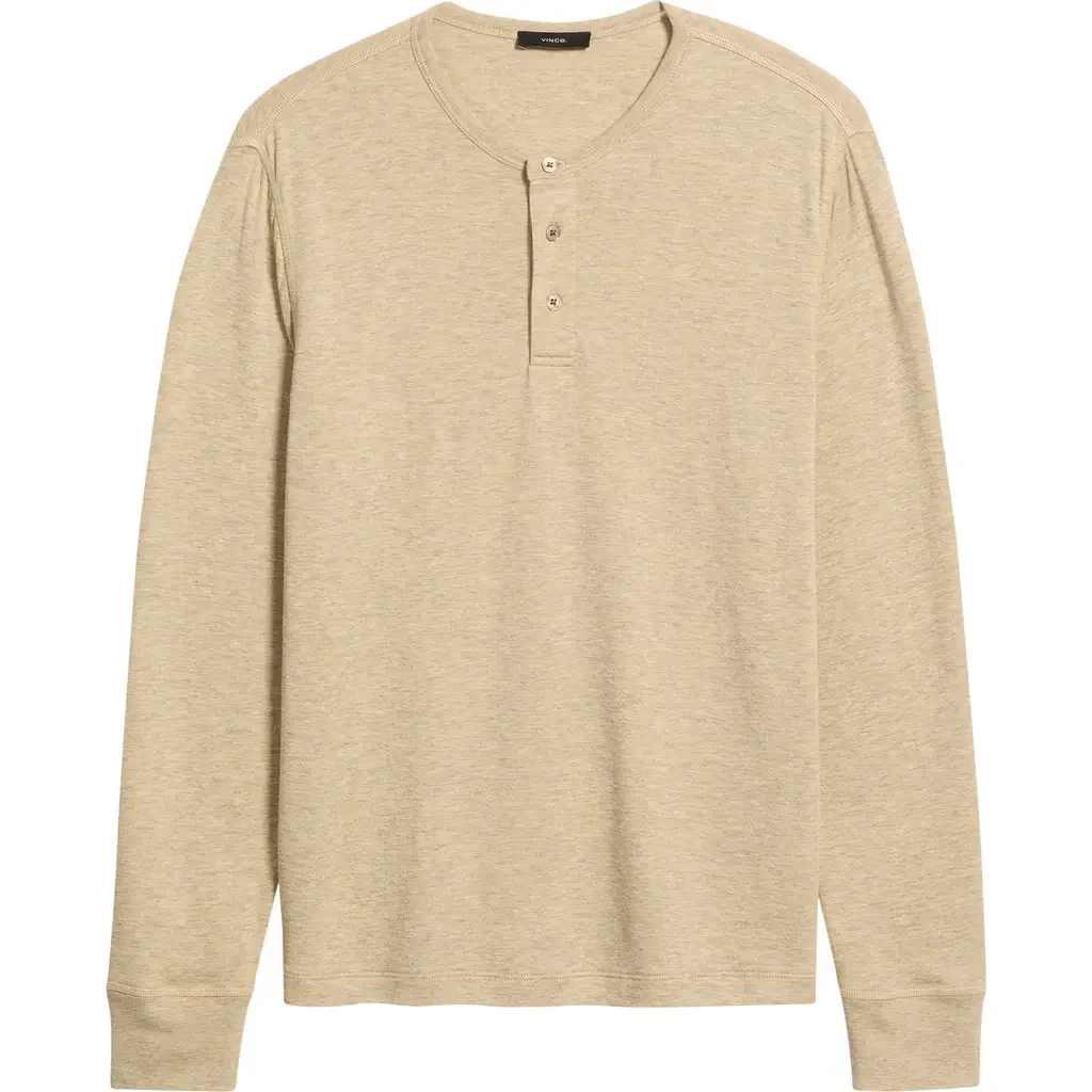 Vince Vince Long Sleeve Pima Cotton & Modal Henley in Terrapin — Men Autumn beige Tops