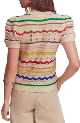 Boden Boden Monica Stripe Pointelle Stitch Top in Multi Stripe — Women Spring ivory Tops